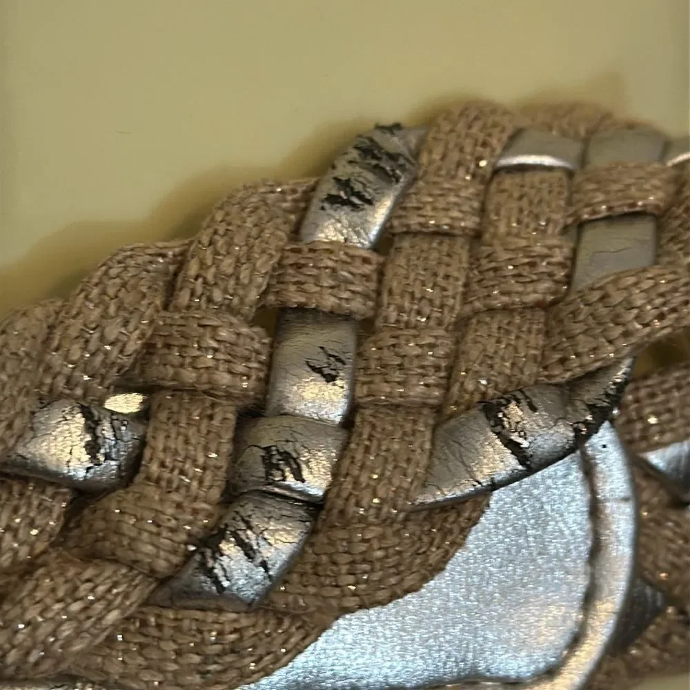 Vintage 80s/90s Sandy Duftler silver &‎ sparkly gold woven belt